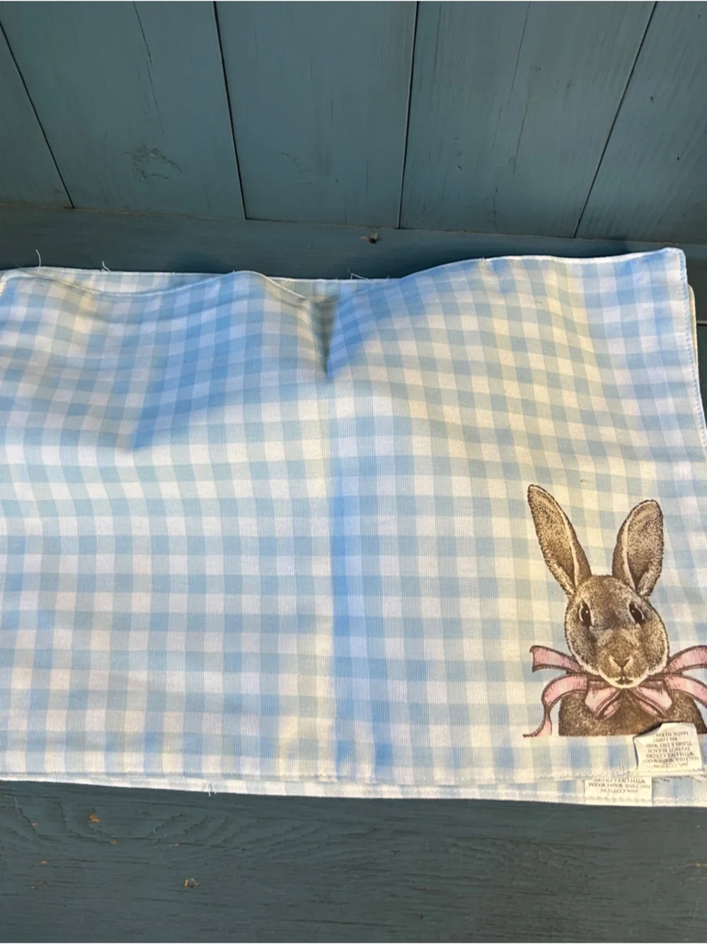 Bunny Tales Blue & White Gingham Bunny Print Table Placemats - Set of 2 | EUC